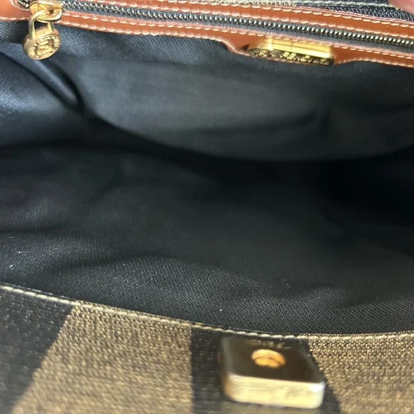 RARE! FENDI LEATHER KHAKI PECAN LOGO PCV TOTE BAG - Picture 6 of 12